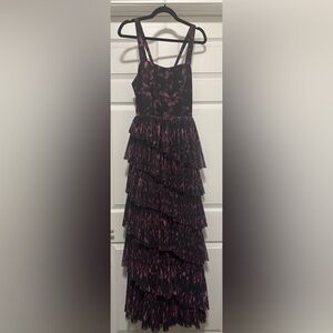 Anthropology Hutch Sleeveless Tulle Tiered Maxi Dress Black/Burgundy Size Small